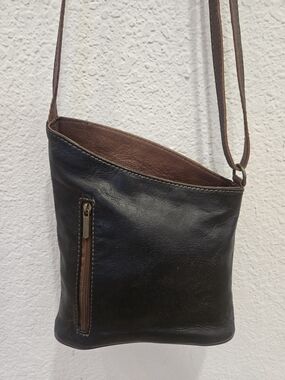 Pelletteria Di Mario Italian Black & Brown Leather Crossbody Slouch Bag Vintage